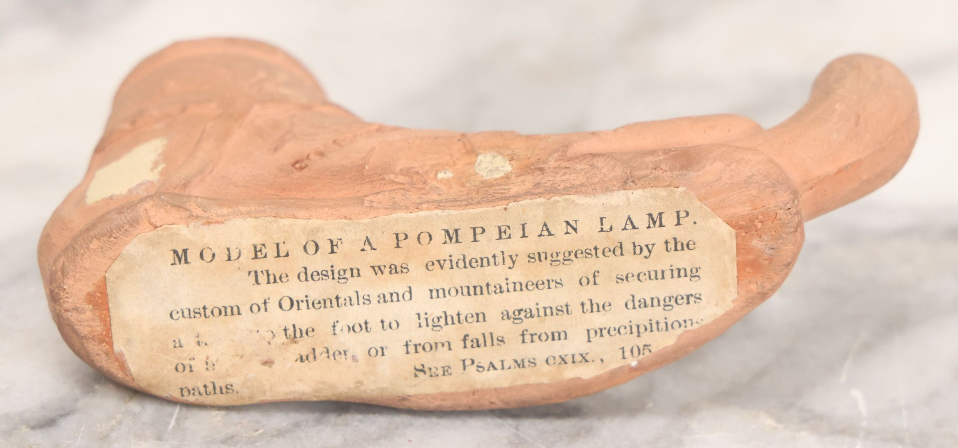 Lot 043 - Vintage Replica Clay Figural Foot Oil Lamp Modeled After An Example Found In The Ruins Of Pompeii