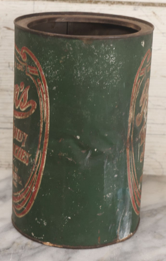 Lot 046 - Vintage Potter's Hard Candy Specialties Lithographed Five Pound Tin, Manufactured By Potter Confectionery Co., Cambridge, Massachusetts, Note Dented As Found, 8-1/2" Height