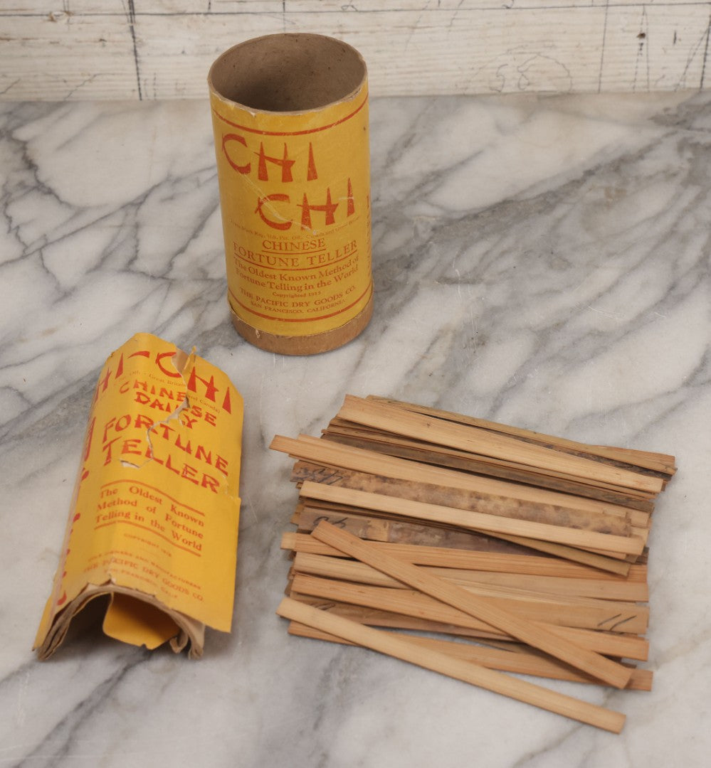 Lot 049 - Antique "Chi Chi" Chinese Fortune Teller Game, Bamboo Fortune Telling Sticks, "The Oldest Known Method Of Fortune Telling In The World," Copyright 1915, The Pacific Dry Goods Co., San Francisco, California, With Original Instructions