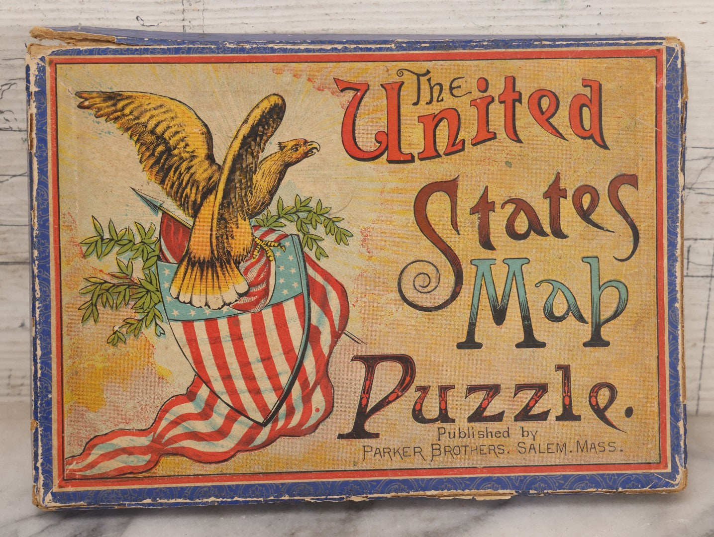 Lot 050 - Antique "The United States Map Puzzle" Lithographed Map Game Published By Parker Brothers, Salem, Massachusetts, In Original Box