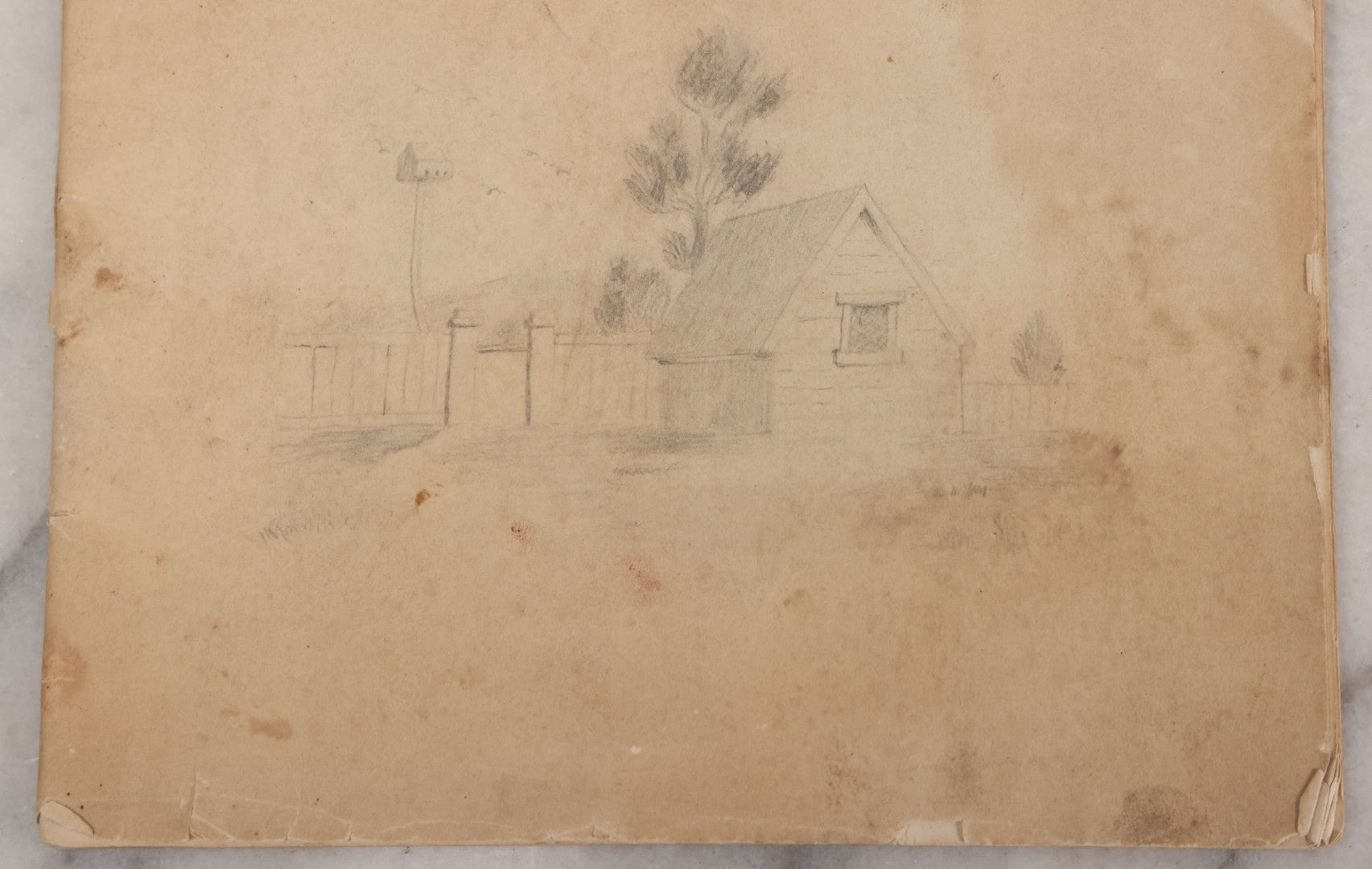 Lot 051 - Antique Sketchbook Containing Fourteen Original Hand Drawn Pencil Sketches, Of Buildings And Landscapes, With Handwritten Note On Cover "My Mother's Drawing Book When A Very Little Girl"