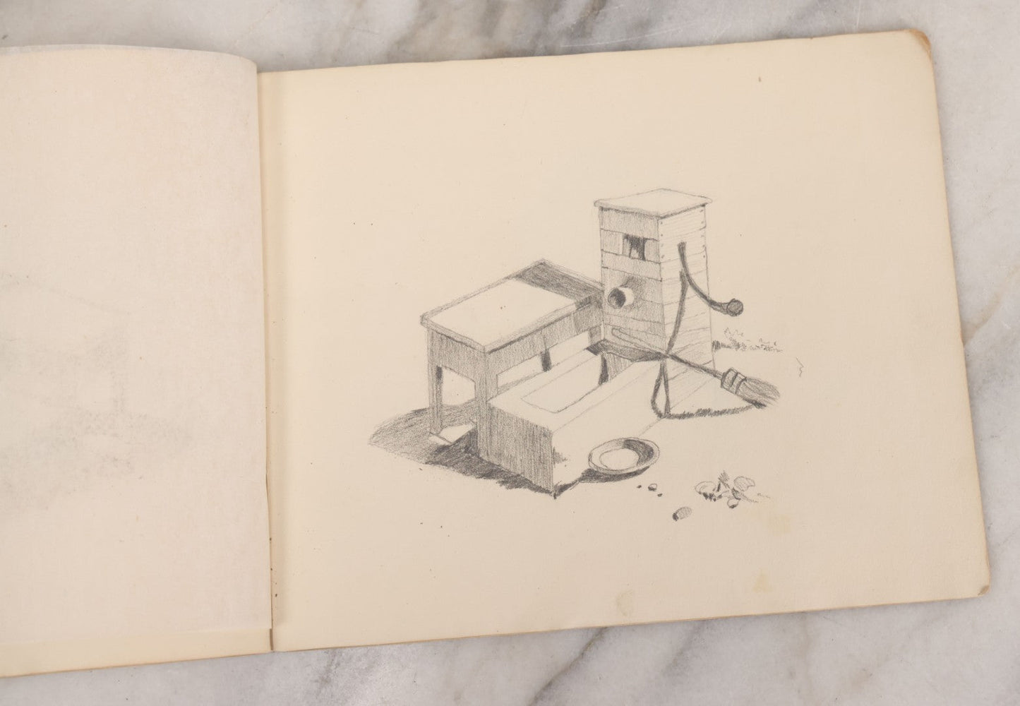 Lot 051 - Antique Sketchbook Containing Fourteen Original Hand Drawn Pencil Sketches, Of Buildings And Landscapes, With Handwritten Note On Cover "My Mother's Drawing Book When A Very Little Girl"
