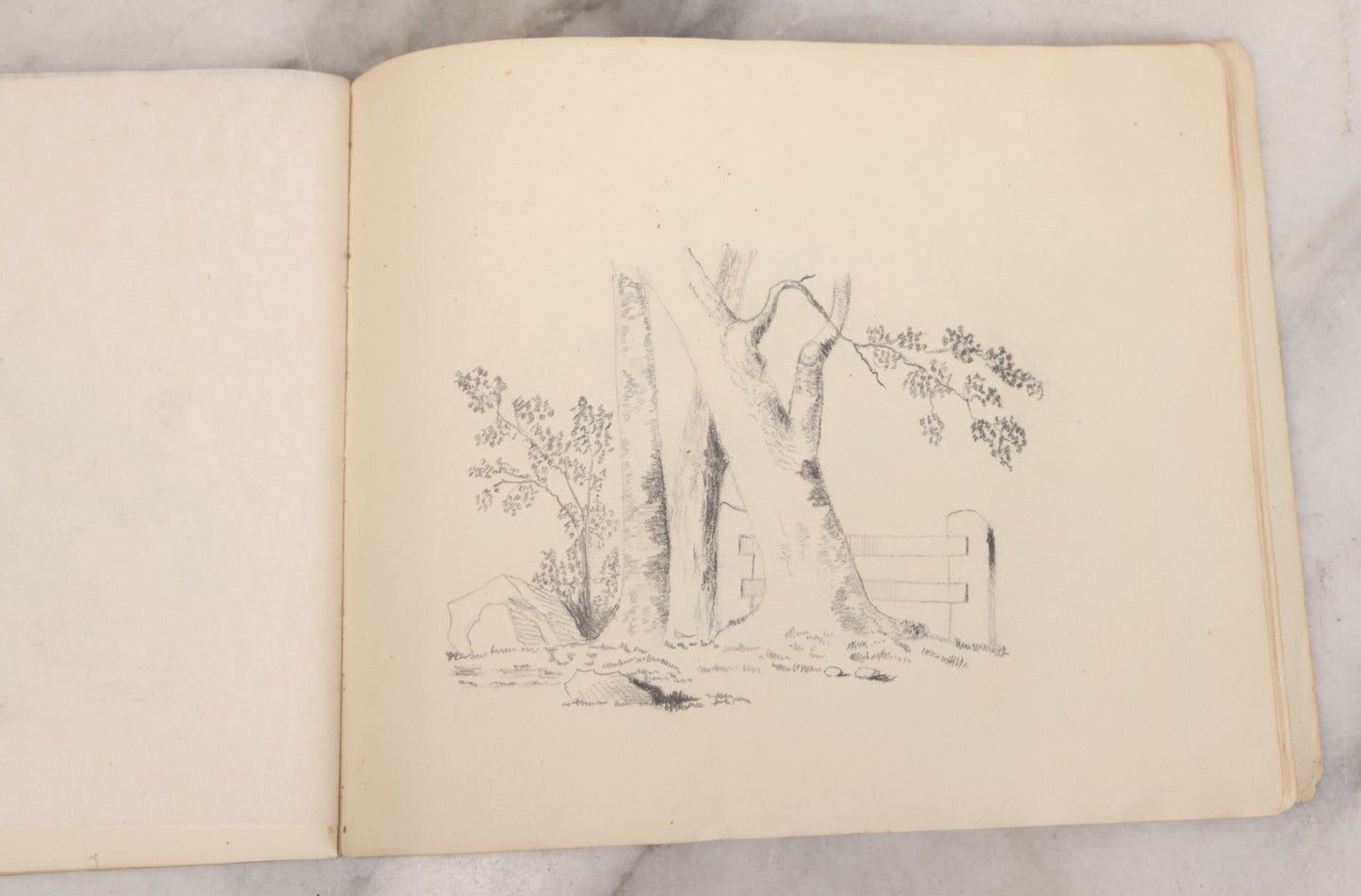 Lot 051 - Antique Sketchbook Containing Fourteen Original Hand Drawn Pencil Sketches, Of Buildings And Landscapes, With Handwritten Note On Cover "My Mother's Drawing Book When A Very Little Girl"