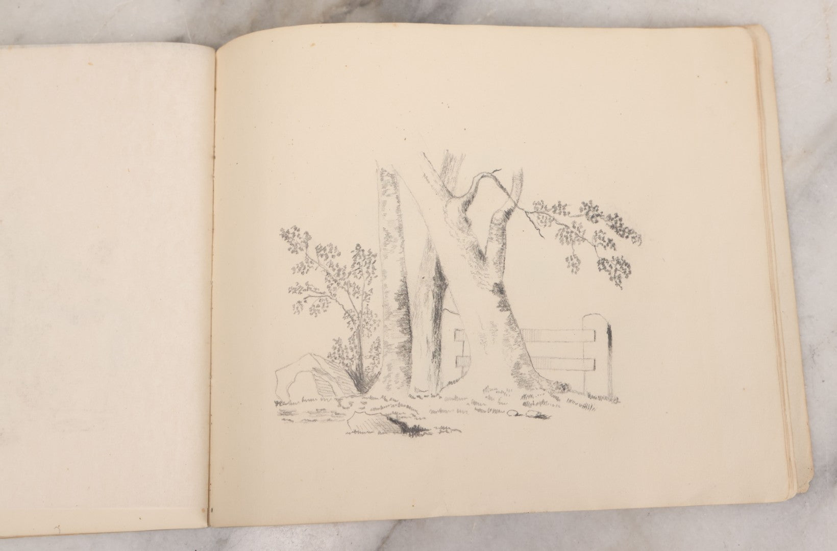 Lot 051 - Antique Sketchbook Containing Fourteen Original Hand Drawn Pencil Sketches, Of Buildings And Landscapes, With Handwritten Note On Cover "My Mother's Drawing Book When A Very Little Girl"