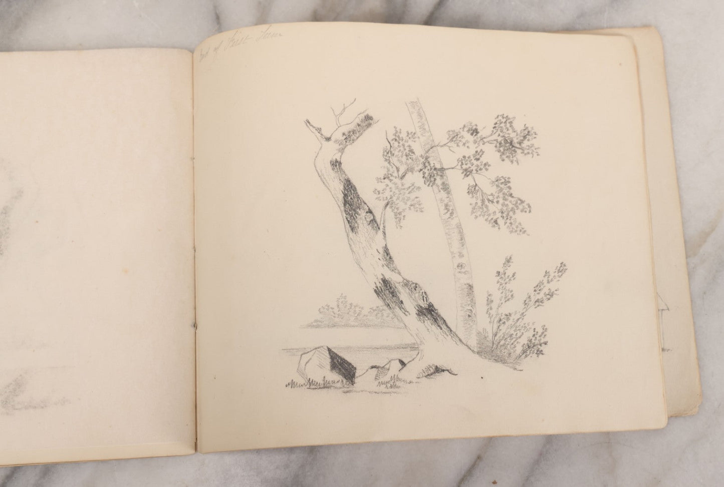 Lot 051 - Antique Sketchbook Containing Fourteen Original Hand Drawn Pencil Sketches, Of Buildings And Landscapes, With Handwritten Note On Cover "My Mother's Drawing Book When A Very Little Girl"