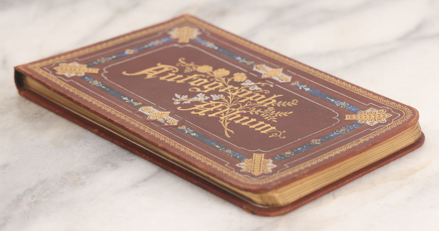 Lot 052 - Antique Victorian Autograph Album, "A New Year's Present From Mable, Lillie, And Ella," January 1, 1881, Bearing Many Signatures, Poems And Notes From Classmates, Family And Friends, In And Around Northampton, Massachusetts