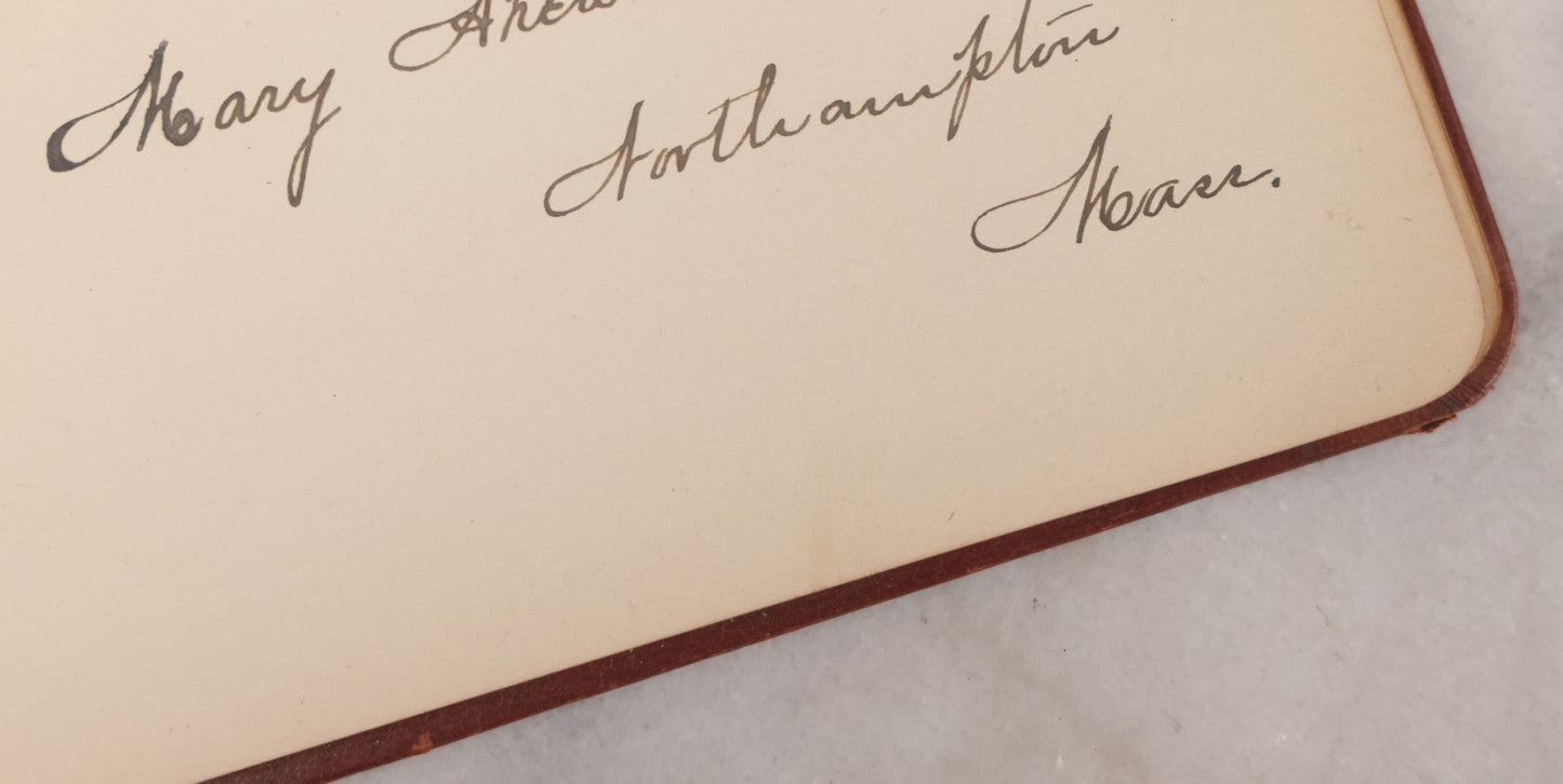 Lot 052 - Antique Victorian Autograph Album, "A New Year's Present From Mable, Lillie, And Ella," January 1, 1881, Bearing Many Signatures, Poems And Notes From Classmates, Family And Friends, In And Around Northampton, Massachusetts