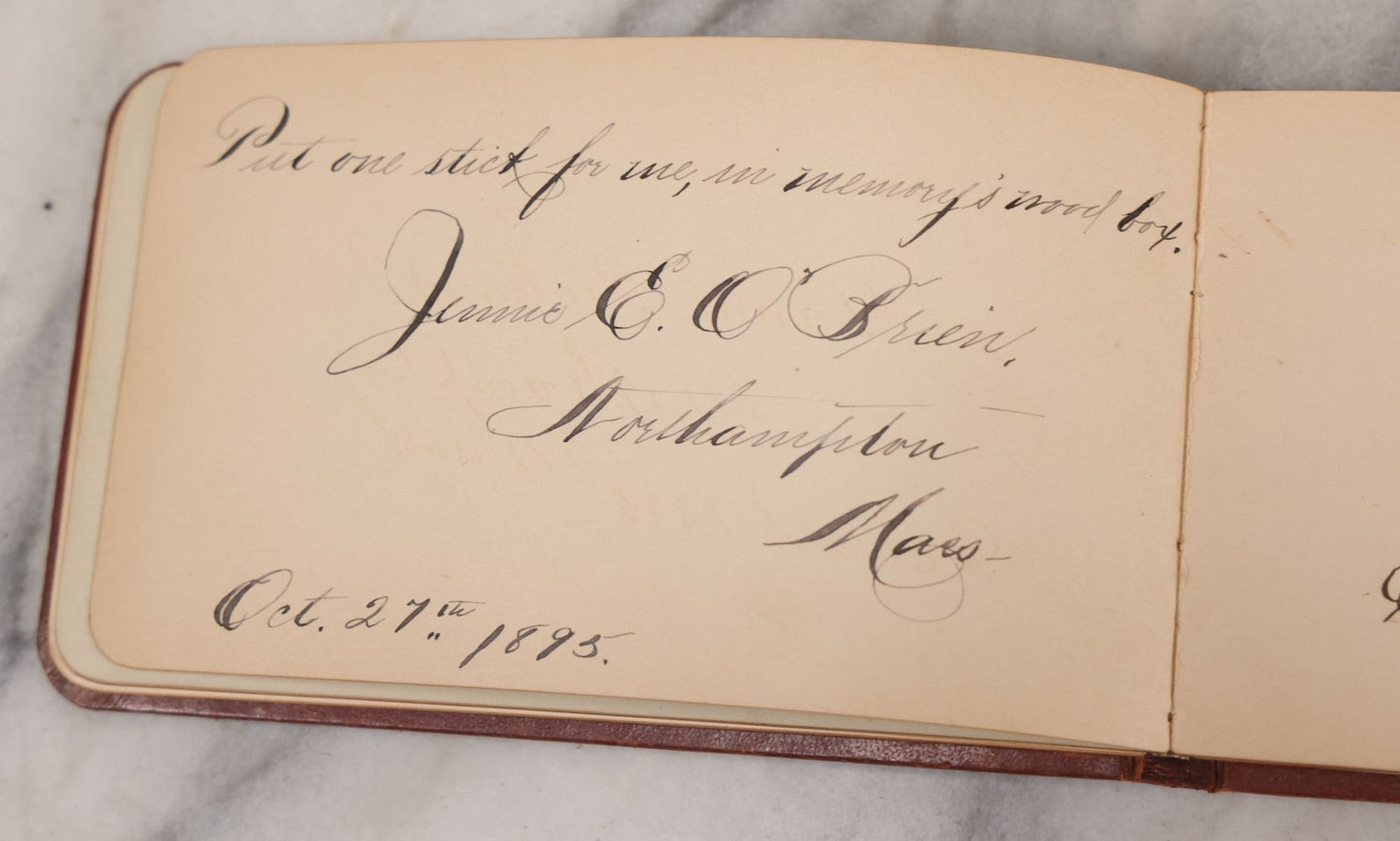 Lot 052 - Antique Victorian Autograph Album, "A New Year's Present From Mable, Lillie, And Ella," January 1, 1881, Bearing Many Signatures, Poems And Notes From Classmates, Family And Friends, In And Around Northampton, Massachusetts