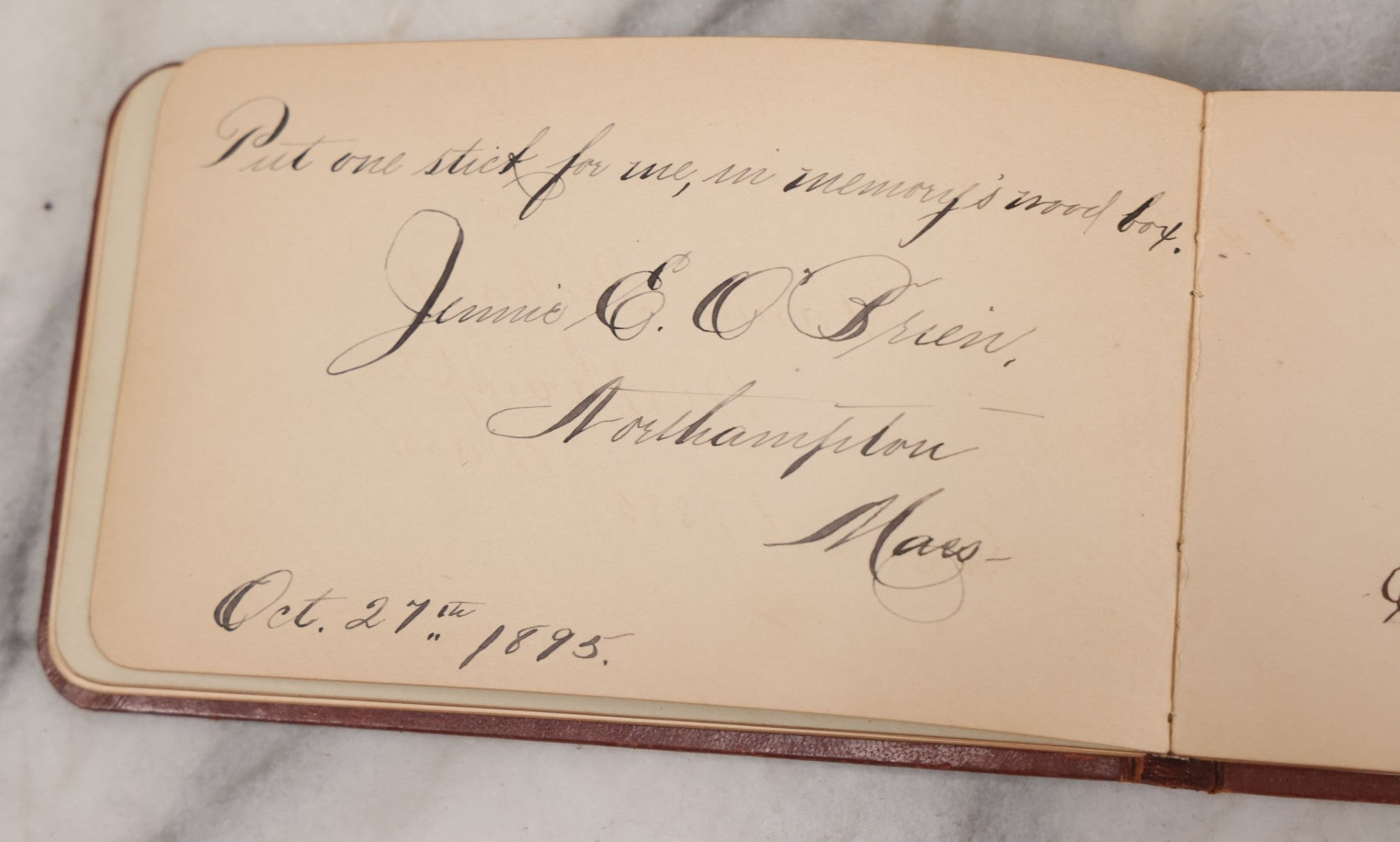 Lot 052 - Antique Victorian Autograph Album, "A New Year's Present From Mable, Lillie, And Ella," January 1, 1881, Bearing Many Signatures, Poems And Notes From Classmates, Family And Friends, In And Around Northampton, Massachusetts