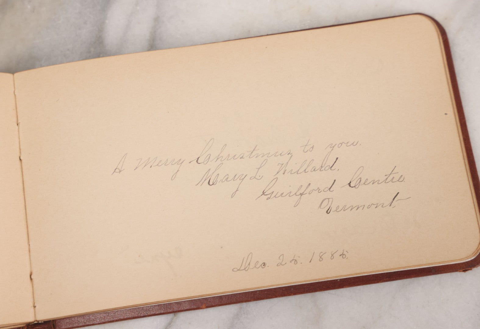 Lot 052 - Antique Victorian Autograph Album, "A New Year's Present From Mable, Lillie, And Ella," January 1, 1881, Bearing Many Signatures, Poems And Notes From Classmates, Family And Friends, In And Around Northampton, Massachusetts