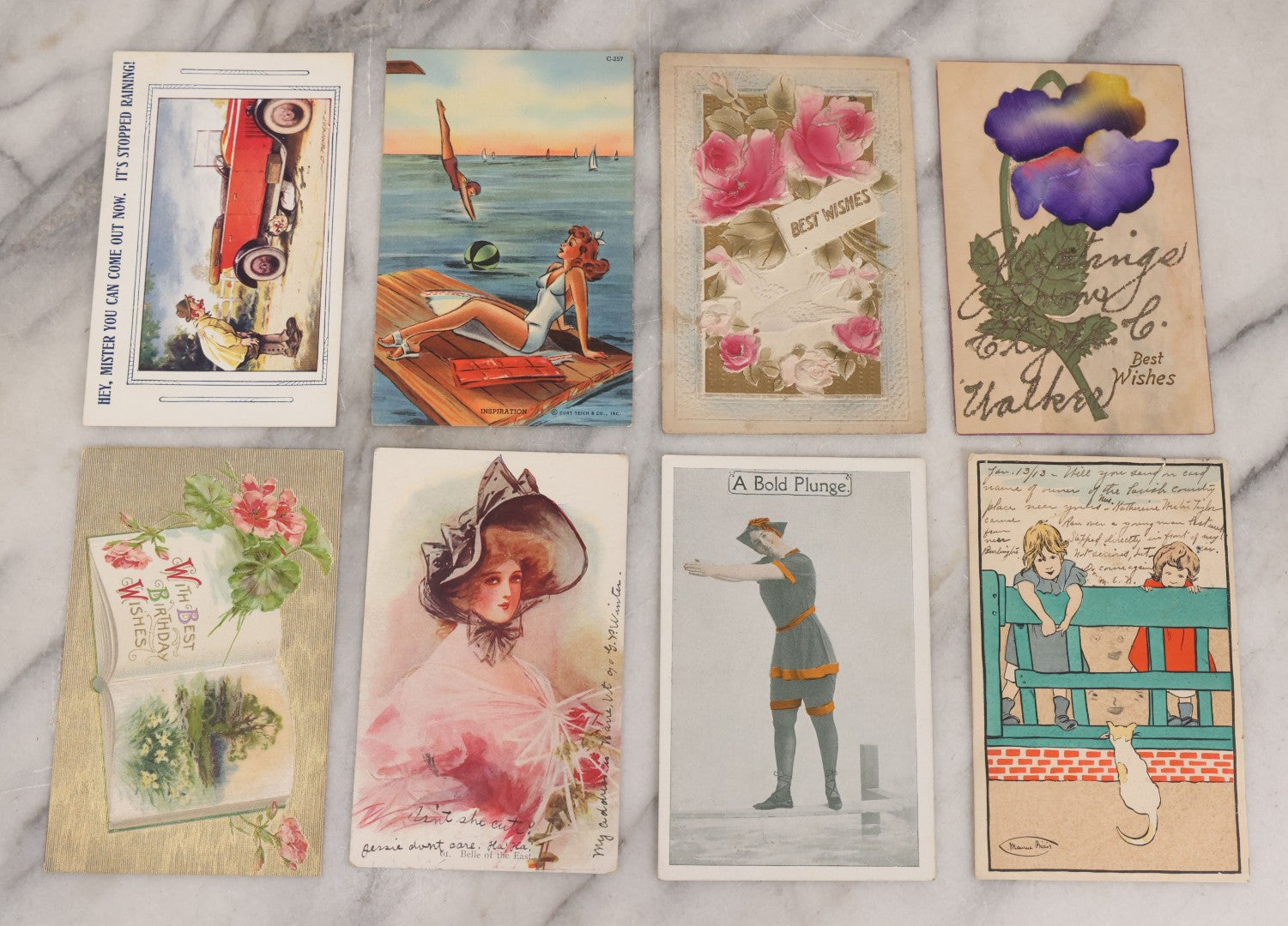 Lot 053 - Grouping Of 60+ Antique And Vintage Postcards Of Various Subjects Including Cats And Dogs, Beach Scenes, Valentines And Romance, Caricatures, And General Greeting Cards