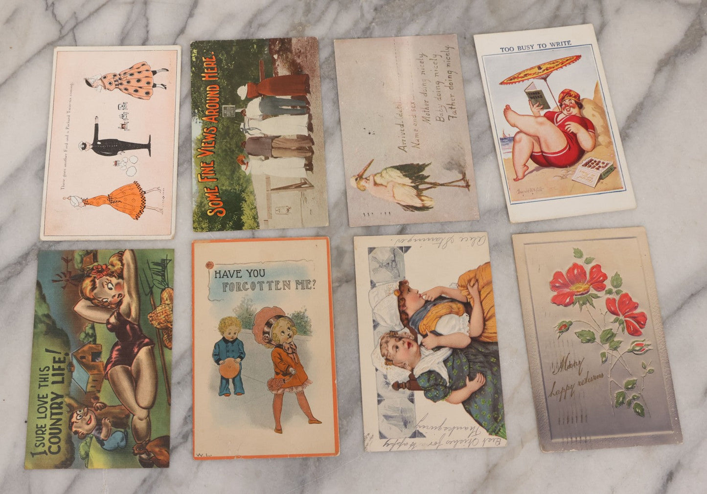 Lot 053 - Grouping Of 60+ Antique And Vintage Postcards Of Various Subjects Including Cats And Dogs, Beach Scenes, Valentines And Romance, Caricatures, And General Greeting Cards