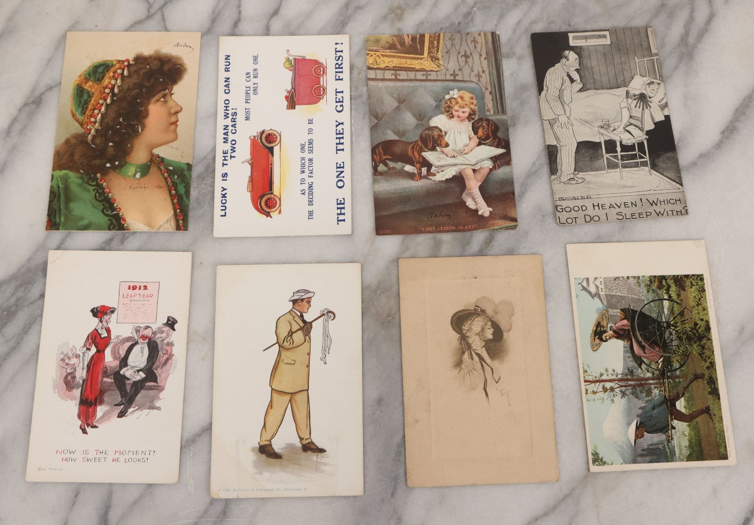 Lot 053 - Grouping Of 60+ Antique And Vintage Postcards Of Various Subjects Including Cats And Dogs, Beach Scenes, Valentines And Romance, Caricatures, And General Greeting Cards