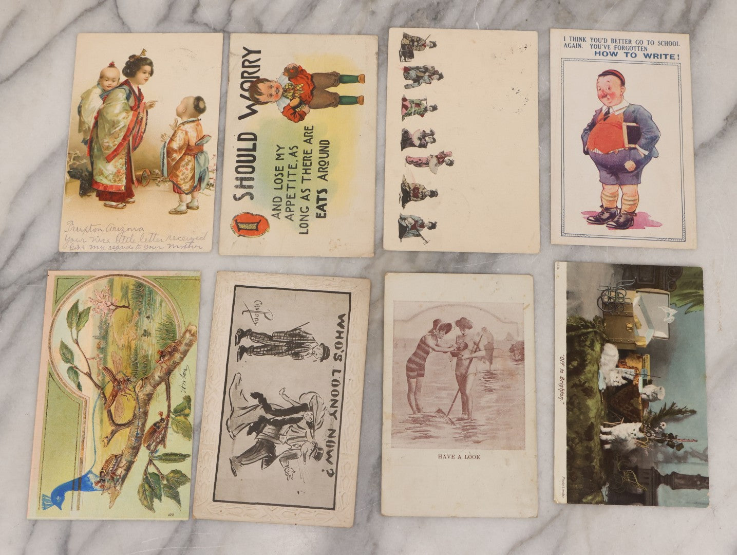 Lot 053 - Grouping Of 60+ Antique And Vintage Postcards Of Various Subjects Including Cats And Dogs, Beach Scenes, Valentines And Romance, Caricatures, And General Greeting Cards