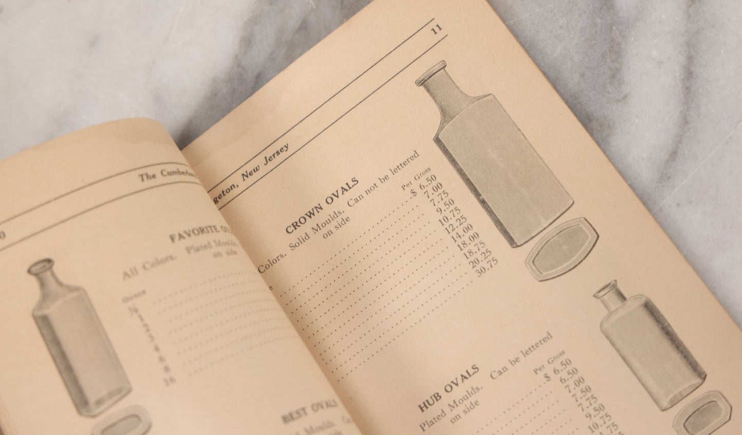 Lot 055 - Antique "Illustrated Catalogue And Price List Of Bottles, Fruit And Battery Jars", Manufactured By The Cumberland Glass Manufacturing Co., Bridgeton, New Jersey, Catalogue F. With Embossed Cover And Many Images Of Bottles, Circa 1920