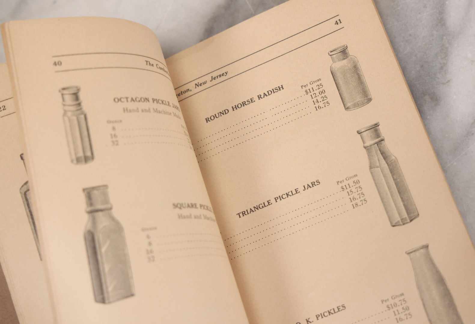 Lot 055 - Antique "Illustrated Catalogue And Price List Of Bottles, Fruit And Battery Jars", Manufactured By The Cumberland Glass Manufacturing Co., Bridgeton, New Jersey, Catalogue F. With Embossed Cover And Many Images Of Bottles, Circa 1920