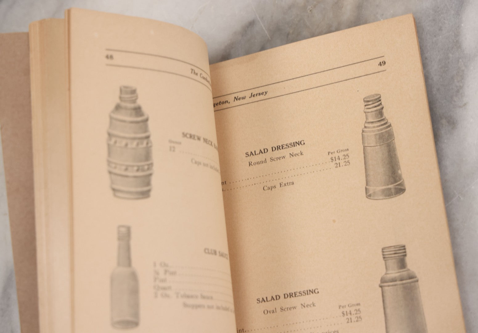 Lot 055 - Antique "Illustrated Catalogue And Price List Of Bottles, Fruit And Battery Jars", Manufactured By The Cumberland Glass Manufacturing Co., Bridgeton, New Jersey, Catalogue F. With Embossed Cover And Many Images Of Bottles, Circa 1920