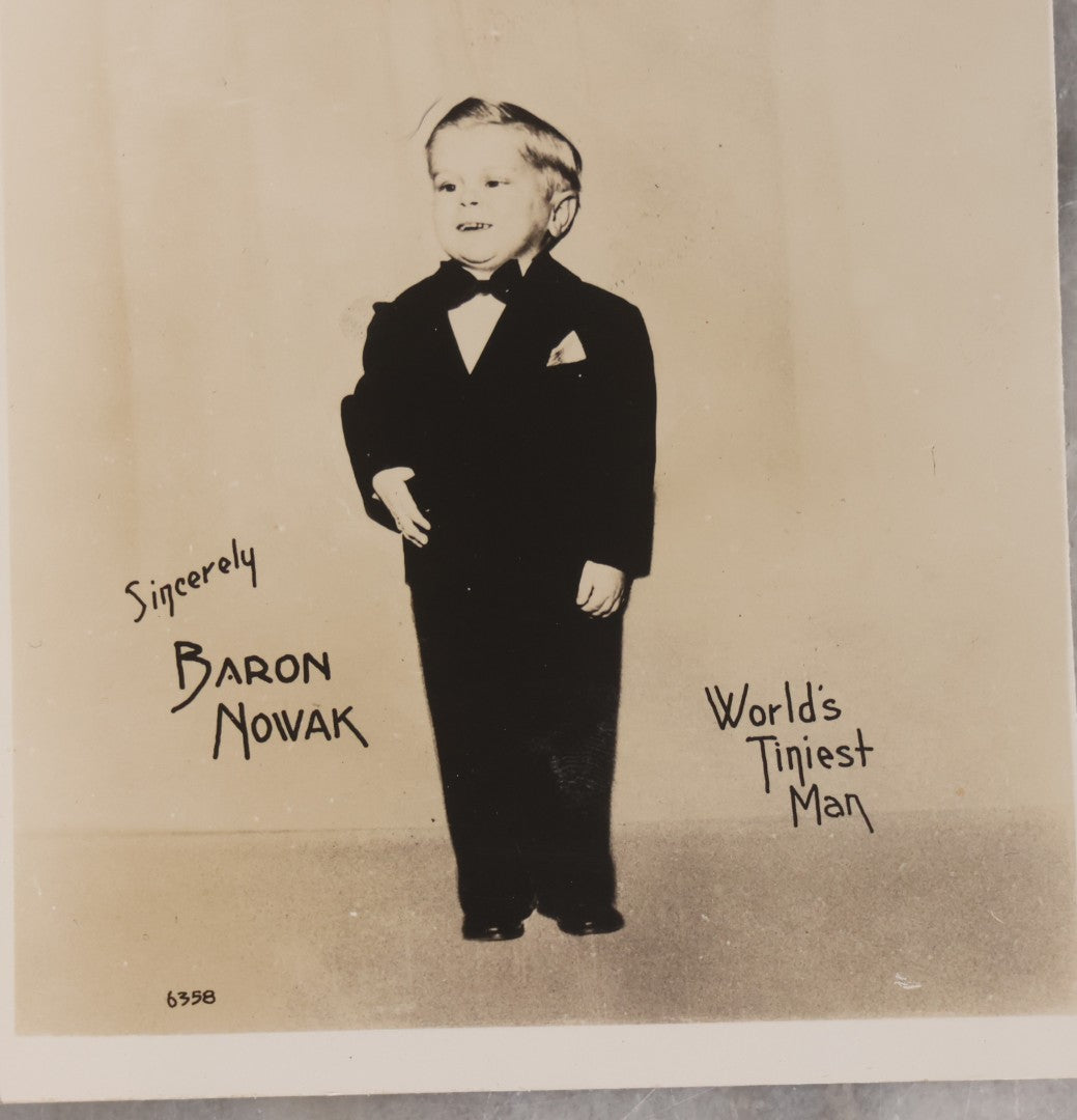 Lot 057 - Vintage Souvenir Postcard With Photo Of Barren Nowak, "World's Tiniest Man"