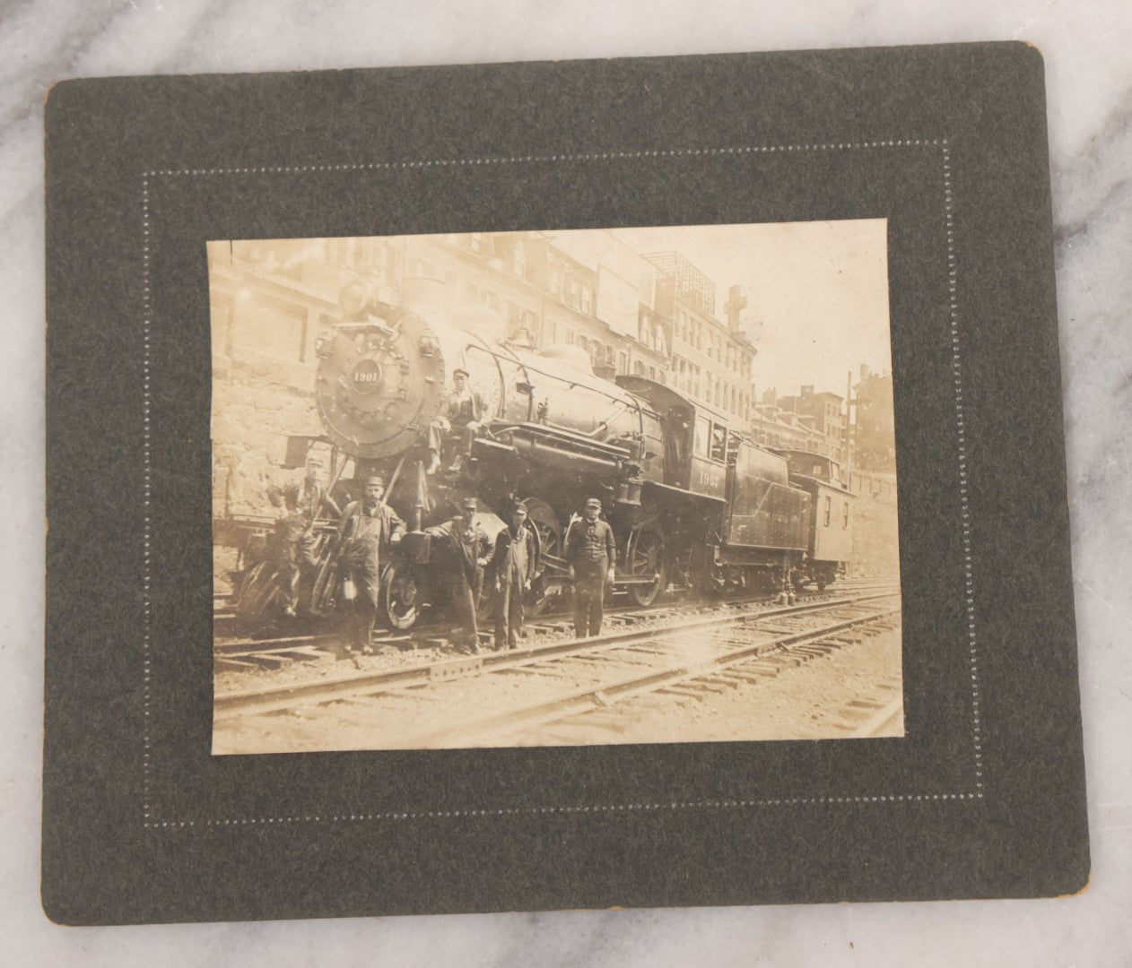 Lot 066 - Six Piece Railroad Photography And Ephemera Grouping Including Five Boarded Photographs Of Locomotives, Trains, And Railroad Workers, And Delivery Receipt From Old Colony Railroad Company, Leominster, Massachusetts