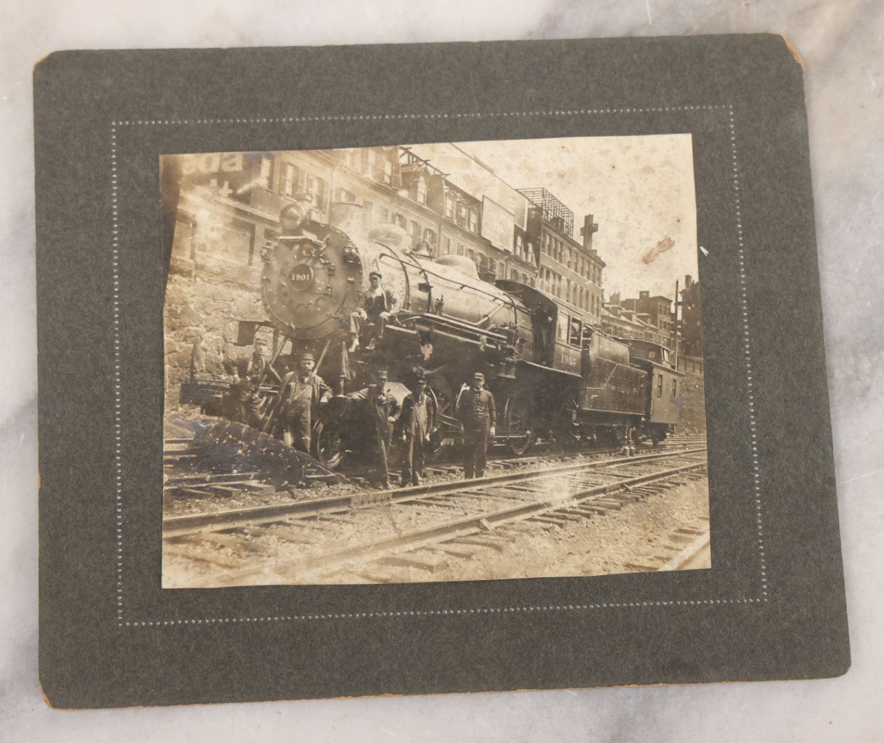 Lot 066 - Six Piece Railroad Photography And Ephemera Grouping Including Five Boarded Photographs Of Locomotives, Trains, And Railroad Workers, And Delivery Receipt From Old Colony Railroad Company, Leominster, Massachusetts