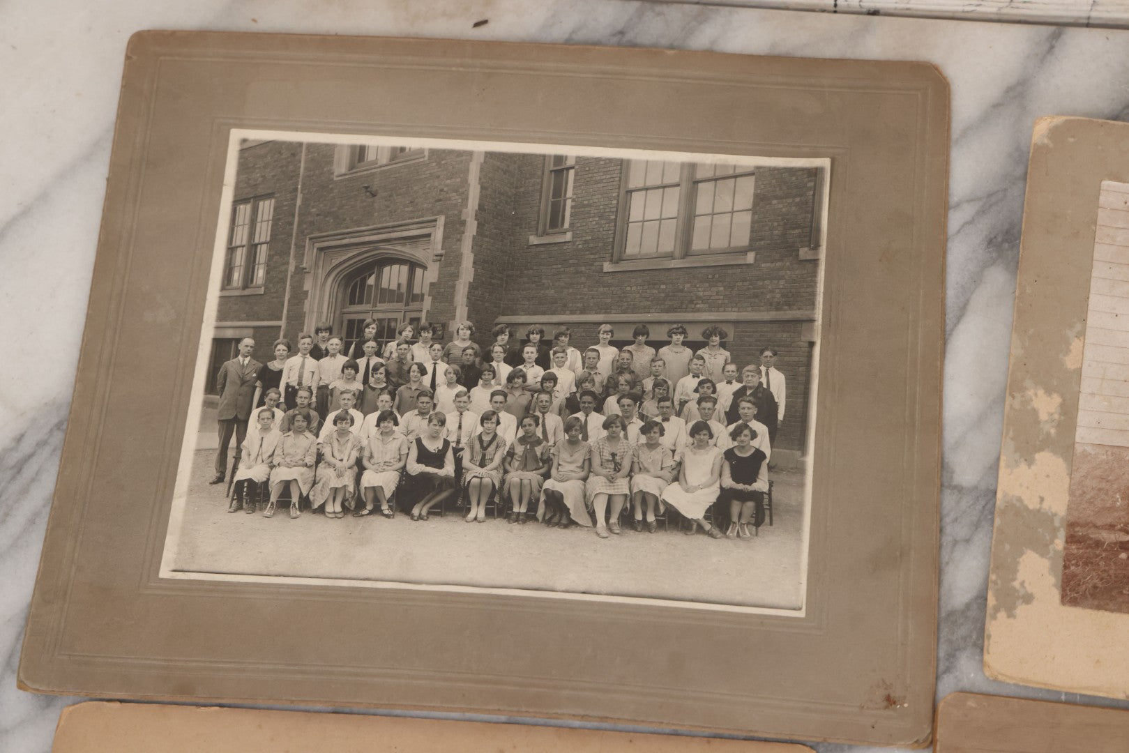 Lot 067 - Grouping Of Six Antique Boarded Photographs Of Schoolchildren Including Group Of First Communion Recipients Posing With Priest, Group Posing With Principal, And More
