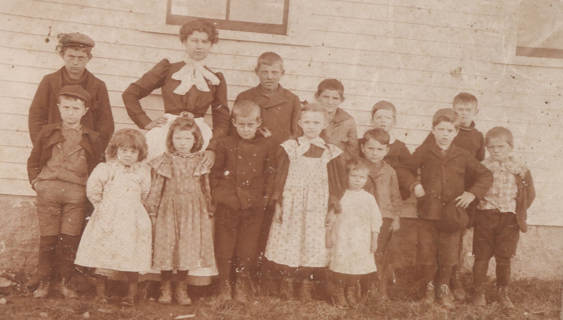 Lot 067 - Grouping Of Six Antique Boarded Photographs Of Schoolchildren Including Group Of First Communion Recipients Posing With Priest, Group Posing With Principal, And More
