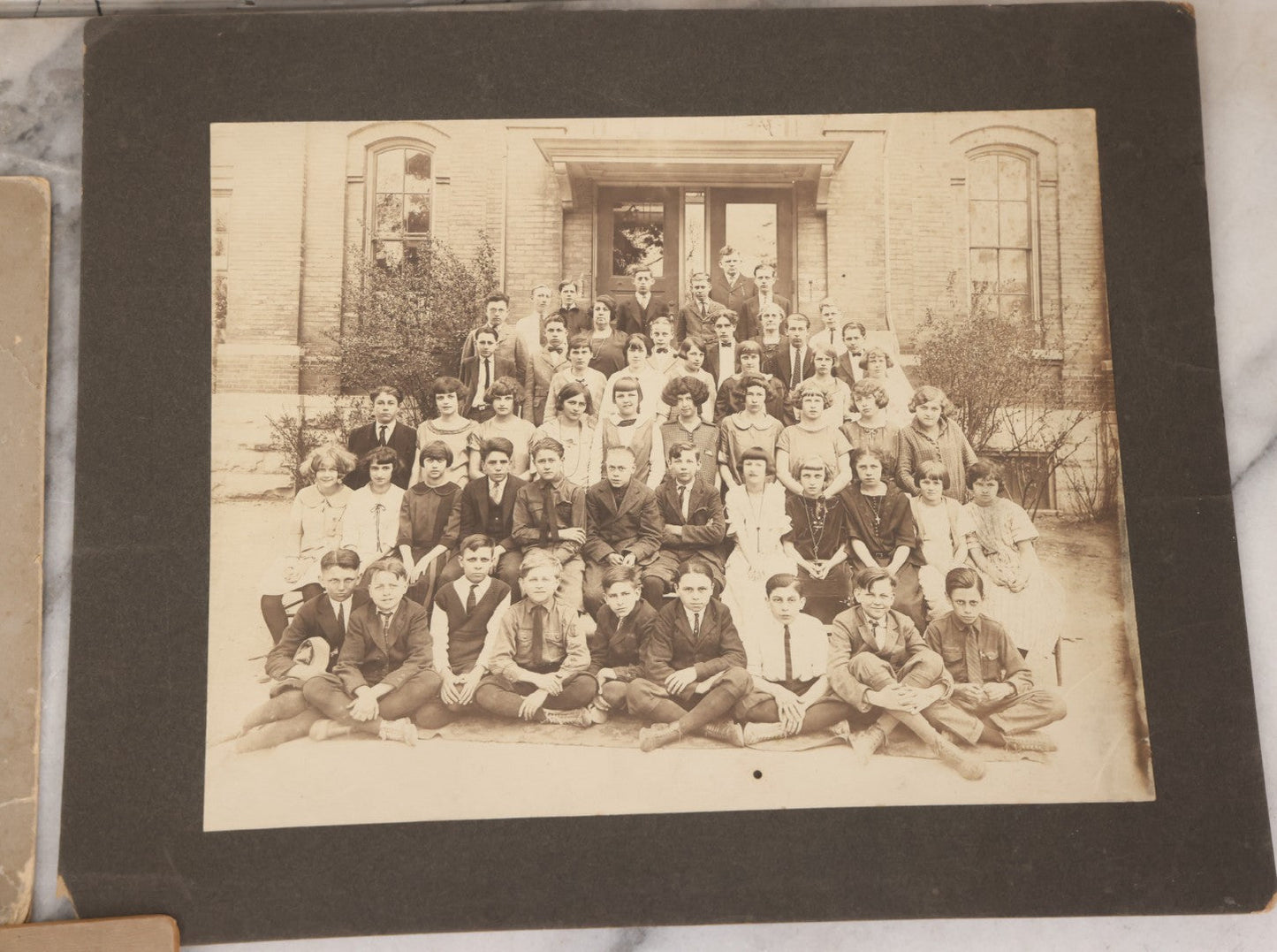 Lot 067 - Grouping Of Six Antique Boarded Photographs Of Schoolchildren Including Group Of First Communion Recipients Posing With Priest, Group Posing With Principal, And More