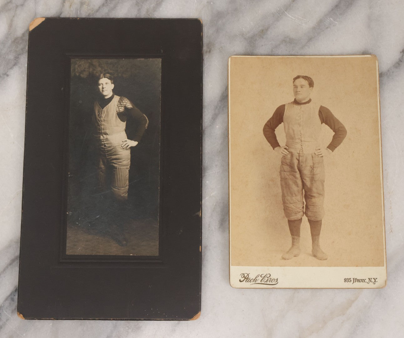 Lot 072 - Pair Of Antique Photographs Of Early American Football Players, Including Cabinet Card Taken By Pach Bros, Broadway, New York