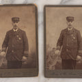 Lot 074 - Pair Of Duplicate Antique Cabinet Card Photographs Of "Mansion House" Worker In Uniform With Cap, Monty & Co. Studio, Photographers, Ware, Massachusetts