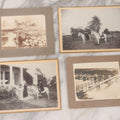 Lot 075 - Grouping Of Four Antique Boarded Photographs Of People And Horses, Including Horse Drawn Cart Crossing Primitive Bridge, Carriages Crossing Suspension Bridge, People On White Horses