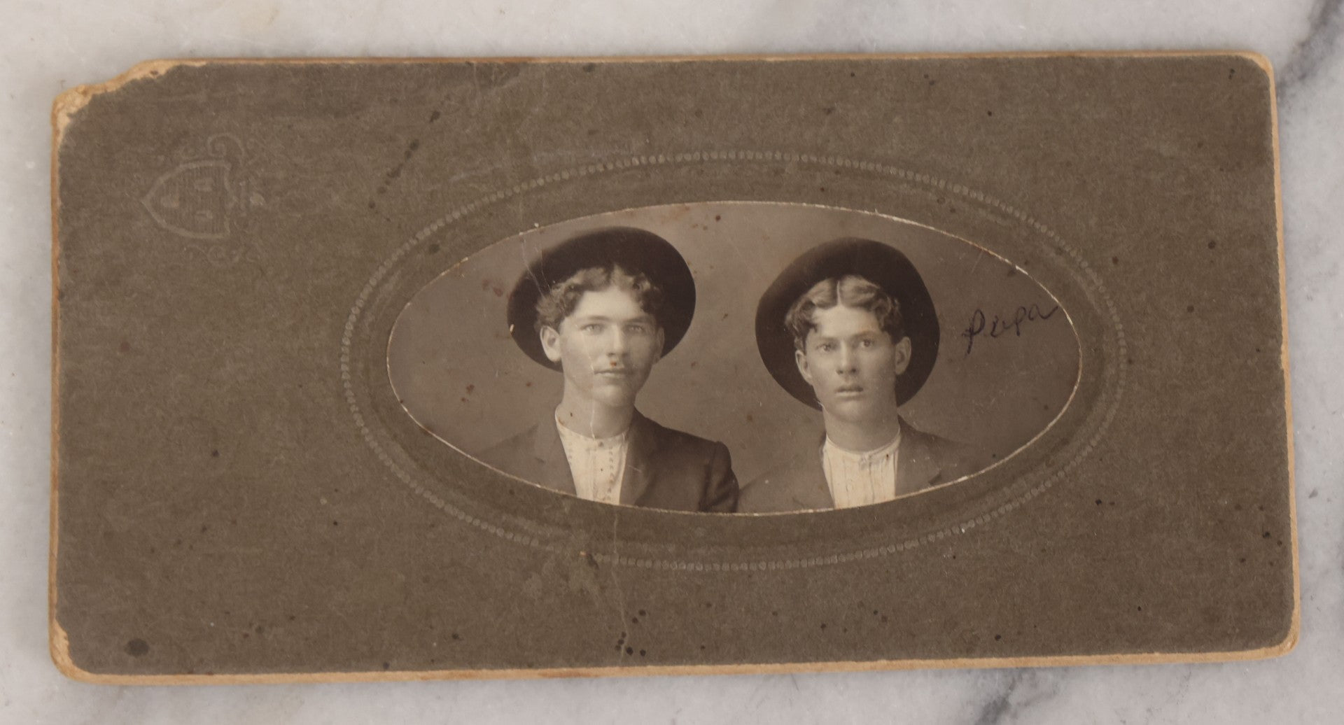 Lot 076 - Grouping Of Three Antique Boarded Photographs Of Young Men In Long Coats And Hats, Including One Labeled "Tough Guys Crew" On Verso