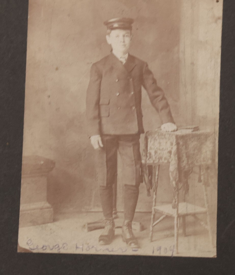 Lot 077 - Grouping Of Five Antique Boarded Occupational Photographs Including Bell Boy, Man At Desk, And Group Of Workers In General Store
