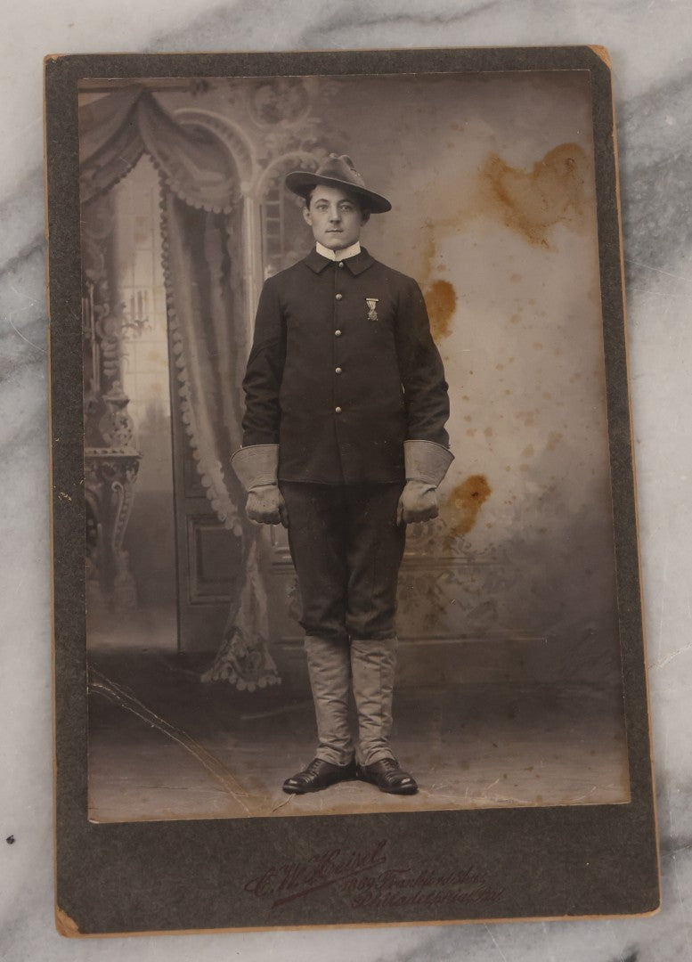 Lot 079 - Grouping Of Four Antique Boarded Photographs Of Soldiers In Uniform, Including Sailors Captioned "The Handy Men In Newcastle," And Other W.W.I. Era Soldiers