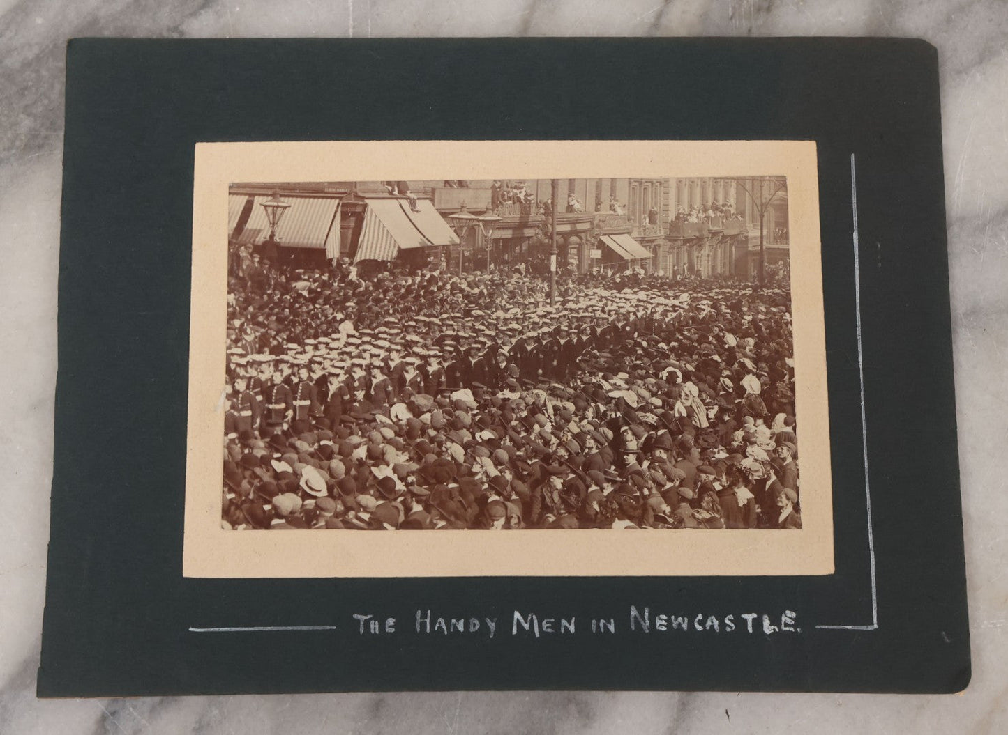 Lot 079 - Grouping Of Four Antique Boarded Photographs Of Soldiers In Uniform, Including Sailors Captioned "The Handy Men In Newcastle," And Other W.W.I. Era Soldiers