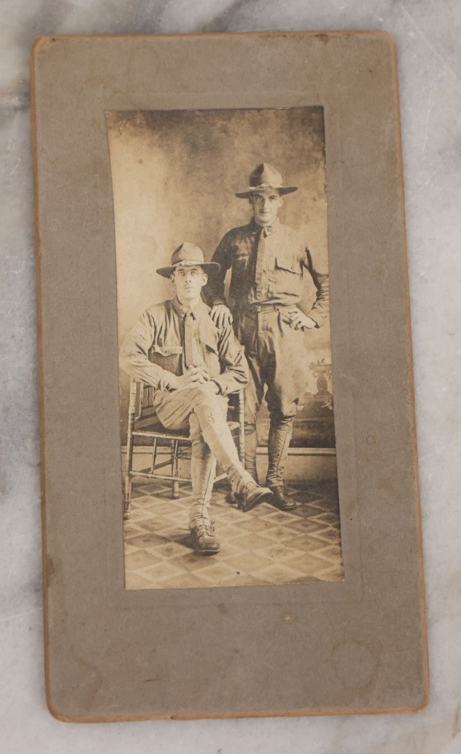 Lot 079 - Grouping Of Four Antique Boarded Photographs Of Soldiers In Uniform, Including Sailors Captioned "The Handy Men In Newcastle," And Other W.W.I. Era Soldiers