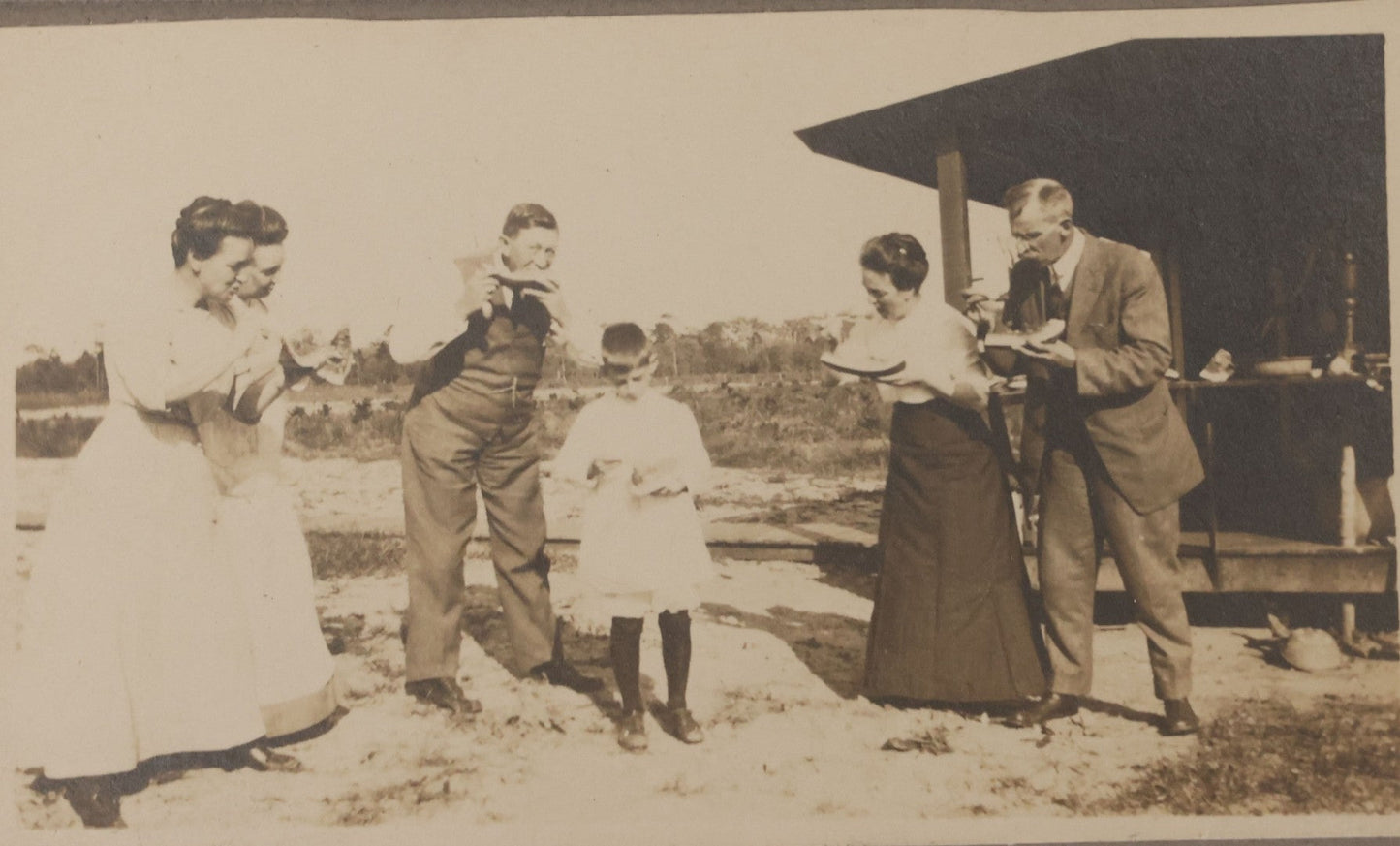 Lot 092 - Antique Boarded Photograph Of Group Of Five People Enjoying Juicy Watermelon In The Summer