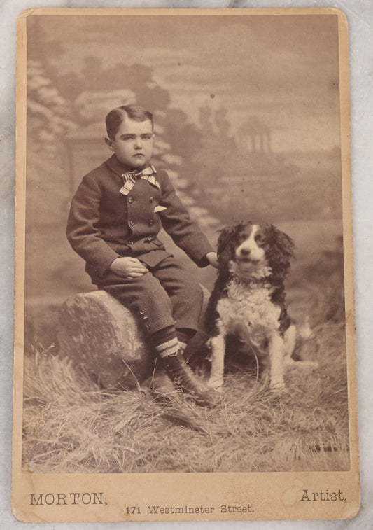 Lot 094 - Antique Cabinet Card Photograph Of Young Boy Posing With Collie Dog, Morton, Photographer