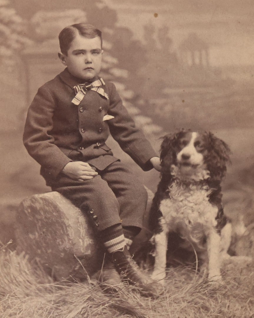 Lot 094 - Antique Cabinet Card Photograph Of Young Boy Posing With Collie Dog, Morton, Photographer