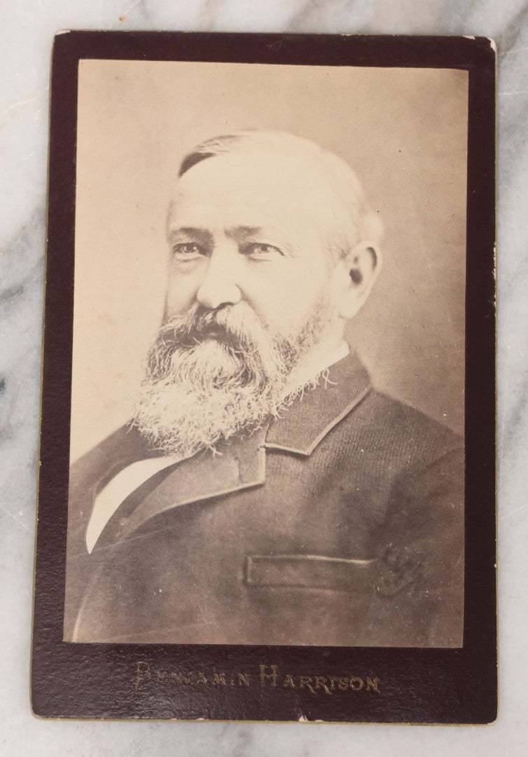 Lot 096 - Antique Cabinet Card Photograph Of Benjamin Harrison, 23rd President Of The United States, With Handwritten Caption On Verso "Our Next President"