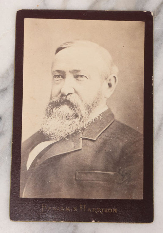 Lot 096 - Antique Cabinet Card Photograph Of Benjamin Harrison, 23rd President Of The United States, With Handwritten Caption On Verso "Our Next President"