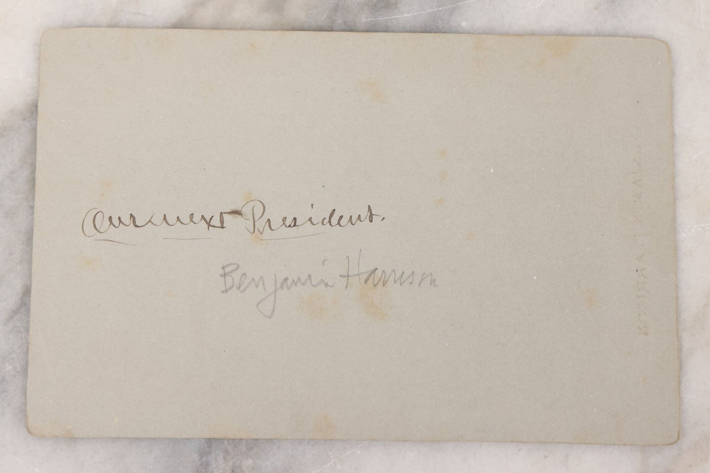 Lot 096 - Antique Cabinet Card Photograph Of Benjamin Harrison, 23rd President Of The United States, With Handwritten Caption On Verso "Our Next President"
