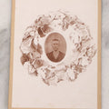 Lot 099 - Antique Cabinet Card Photograph Copy Of Tintype Of Man With Floral Wreath Surround, Likely A Remembrance Photograph
