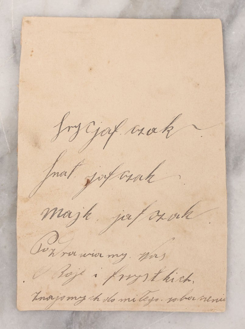 Lot 100 - Antique Trimmed Boarded Photograph Of Bartender Posing With Liquor Bottle, Glasses, And Cigar Box, With Two Men, Detailed Writing On Verso Likely In Polish