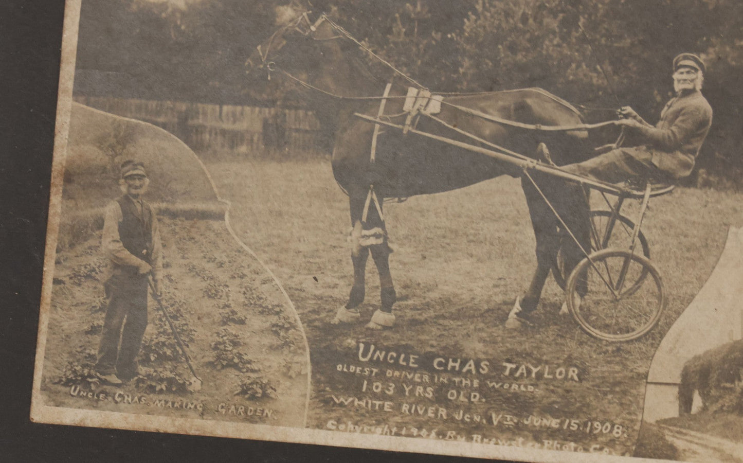 Lot 104 - Antique Boarded Collectible Photograph Print Of Uncle Chas Taylor, "Oldest Driver In The World," Pictured At 103 Years Old, On June 15, 1908, White River Junction, Vermont, Copyright By Brewster Photo Co.