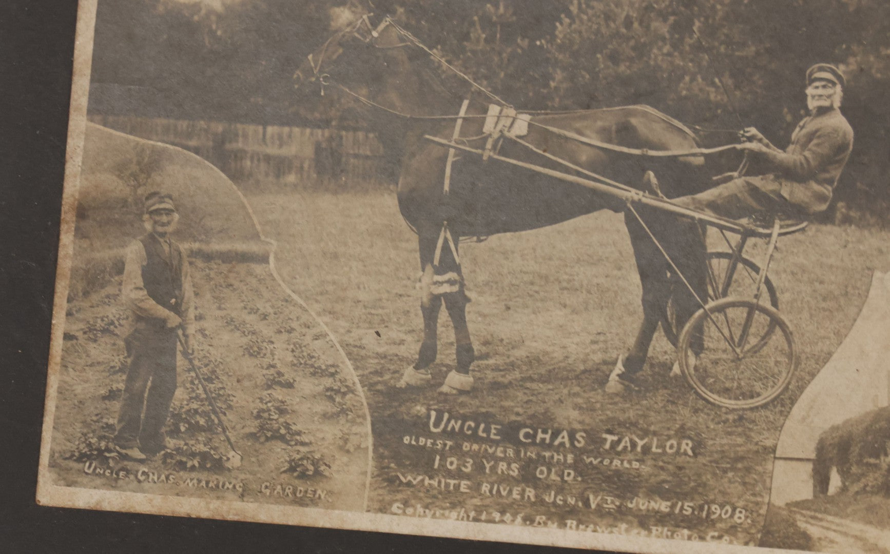 Lot 104 - Antique Boarded Collectible Photograph Print Of Uncle Chas Taylor, "Oldest Driver In The World," Pictured At 103 Years Old, On June 15, 1908, White River Junction, Vermont, Copyright By Brewster Photo Co.