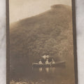 Lot 105 - Antique Cabinet Card Photograph Of Three Women Identified As Molly Sylvester And Sister With Ida, Rowing In Profile Lake With The Old Man Of The Mountain In Background, White Mountains, New Hampshire