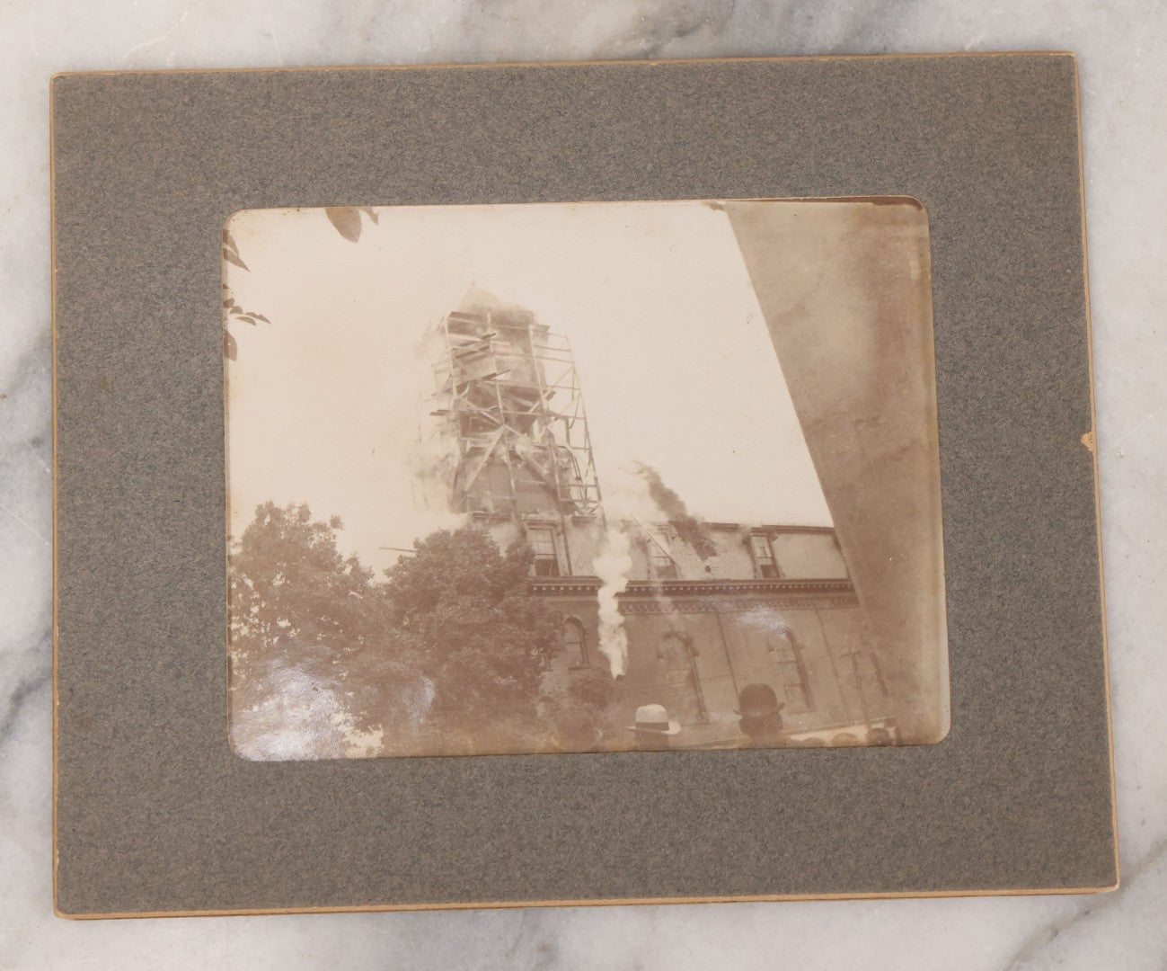 Lot 106 - Antique Snapshot Photograph In Paper Board Slipframe Of Brookfield, Massachusetts Town Hall On Fire, Circa 1902