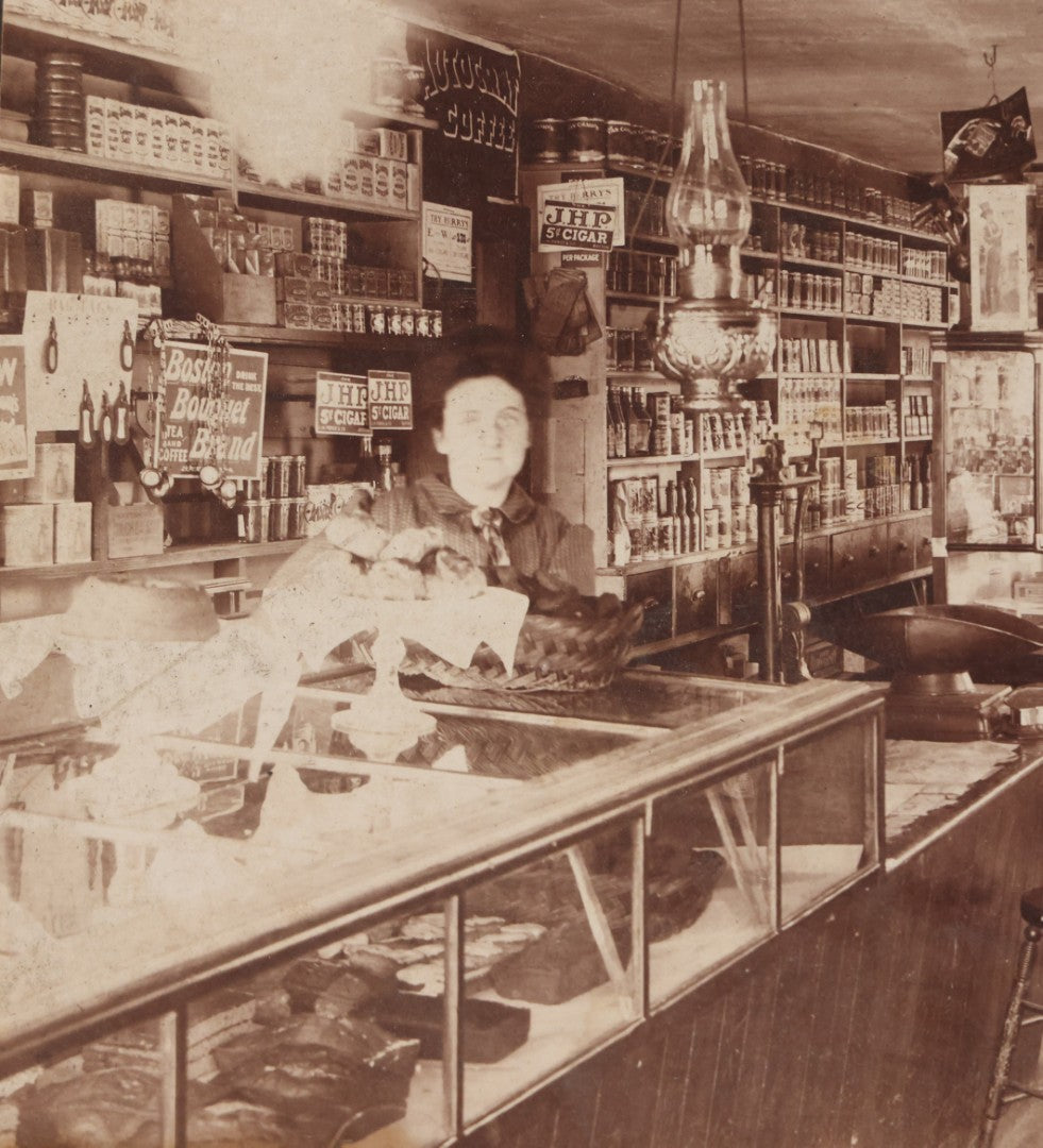 Lot 107 - Antique Boarded Occupational Photograph Of Interior Of J.A. Colquhoun General Store With Employees And Many Products In Photograph, Sturbridge, Massachusetts