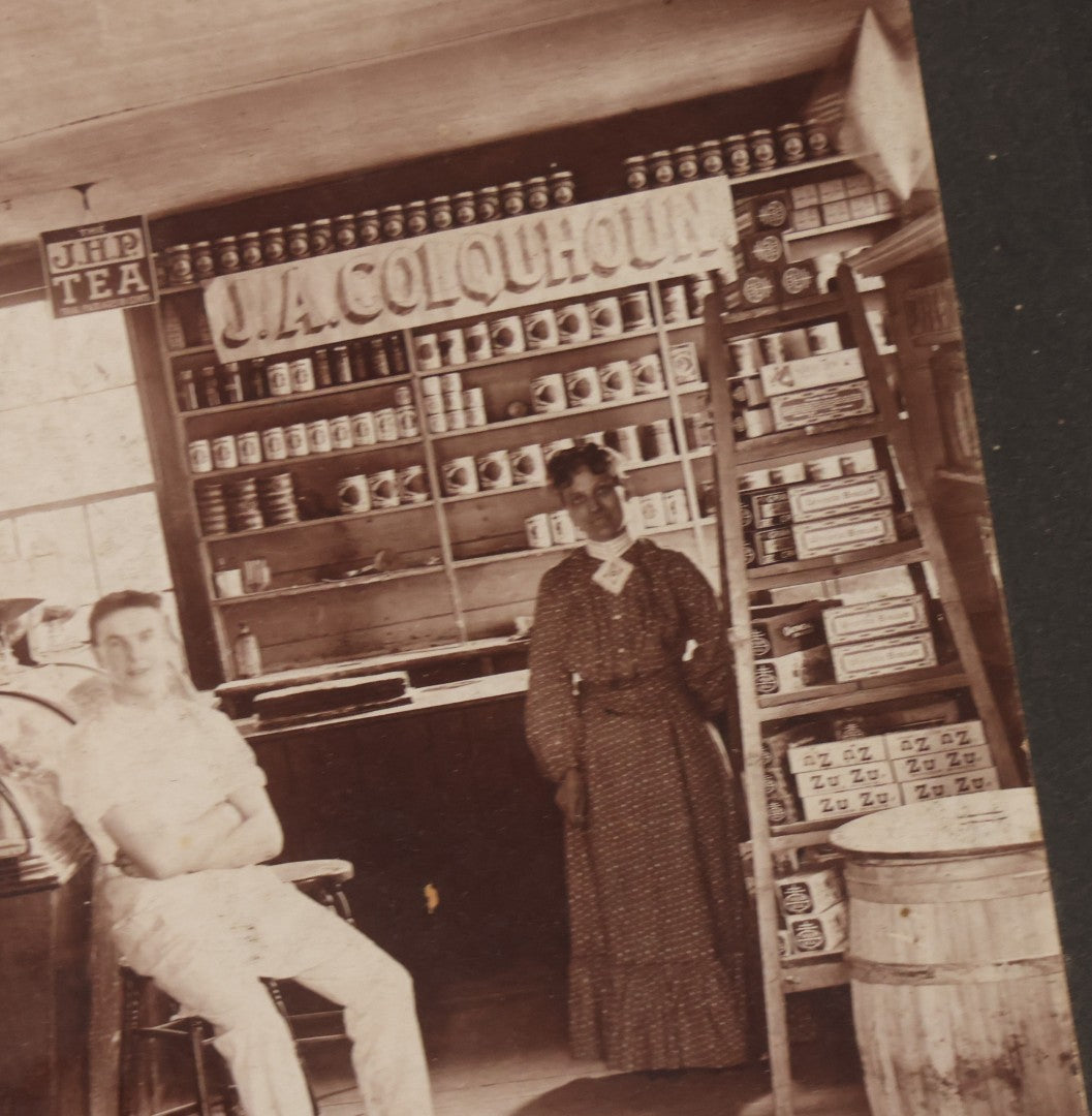 Lot 107 - Antique Boarded Occupational Photograph Of Interior Of J.A. Colquhoun General Store With Employees And Many Products In Photograph, Sturbridge, Massachusetts