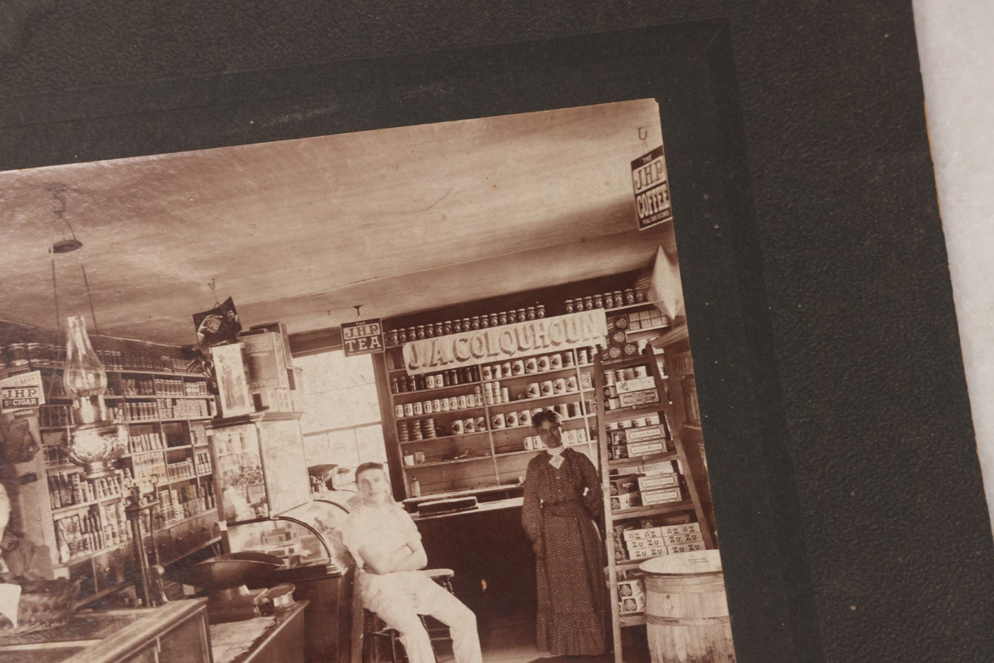 Lot 107 - Antique Boarded Occupational Photograph Of Interior Of J.A. Colquhoun General Store With Employees And Many Products In Photograph, Sturbridge, Massachusetts